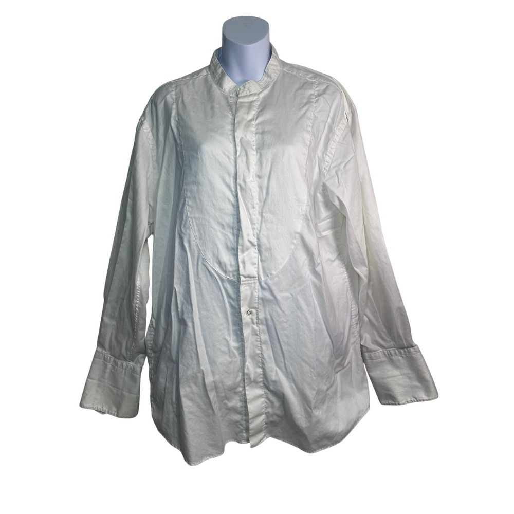 Donna Karan New York White Mandarin Collar Button Up Shirt Made‎ in Italy 18.5